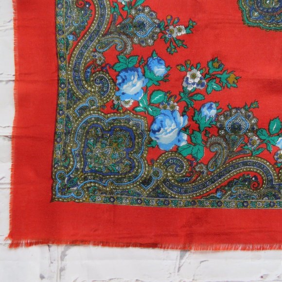 Red & Blue Paisley & Floral Square Scarf - Picture 3 of 5